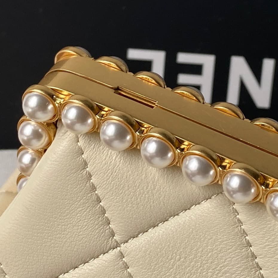 Chanel Pearly Lambskin Imitation Pearls & Gold-Tone Metal Beige AS5912 A