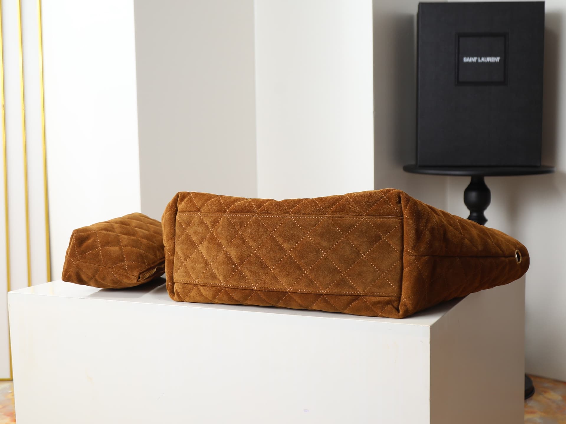 Saint Laurent ICARE Medium in quilted suede CARAMEL COGNAC 858191 TOP