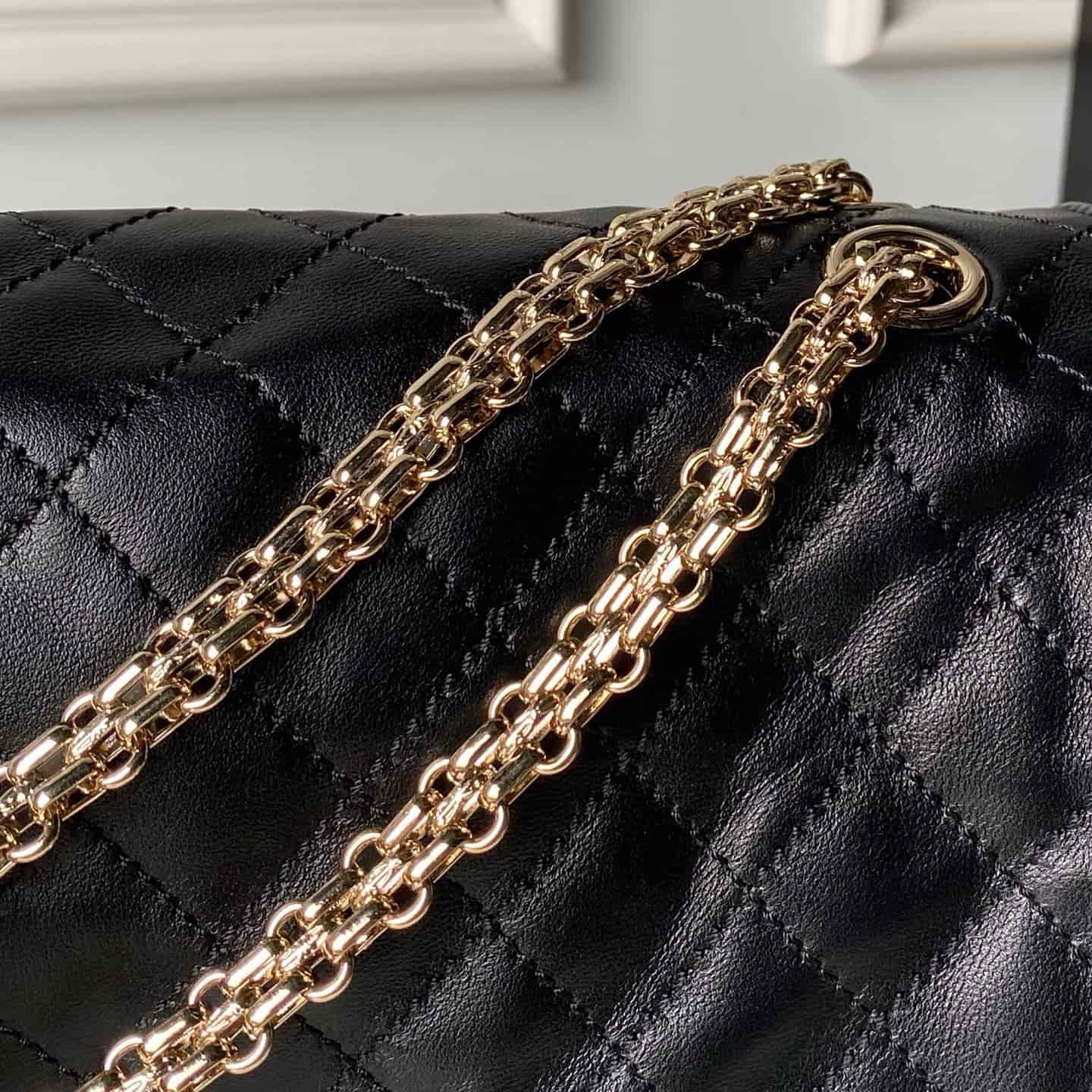 CHANEL Large 2.55 Handbag Aged Calfskin & Gold-Tone Metal Black & Burgundy A37587 A