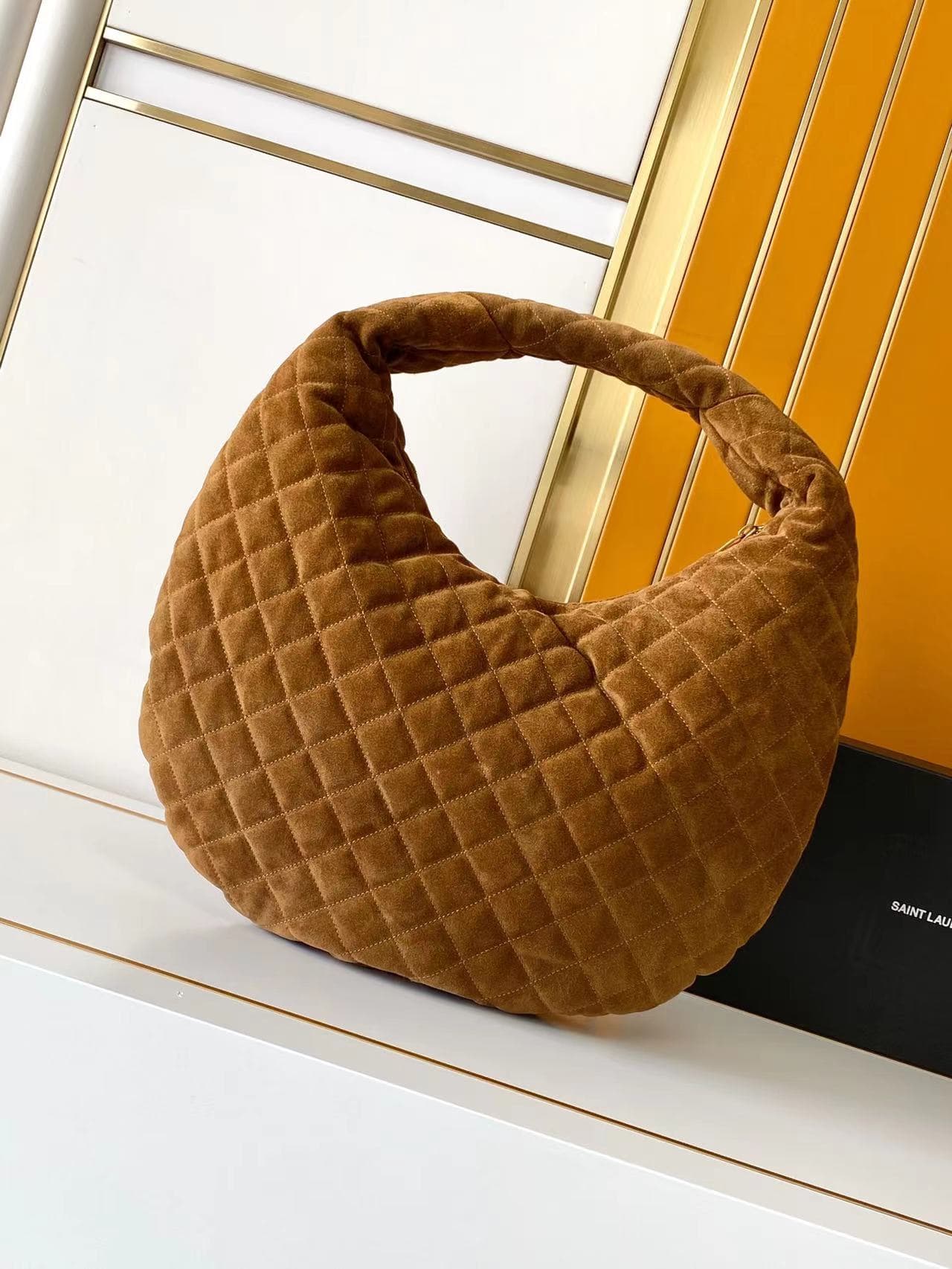 ICARE hobo in quilted suede CARAMEL COGNAC High