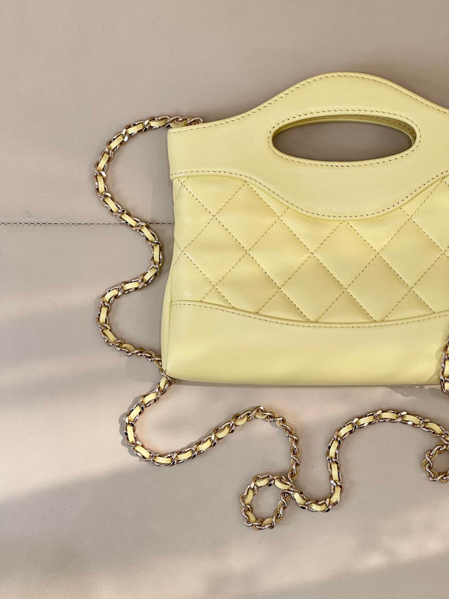 Chanel Clutch with chain Lambskin & Gold-Tone Metal AP3656 Light Yellow TOP