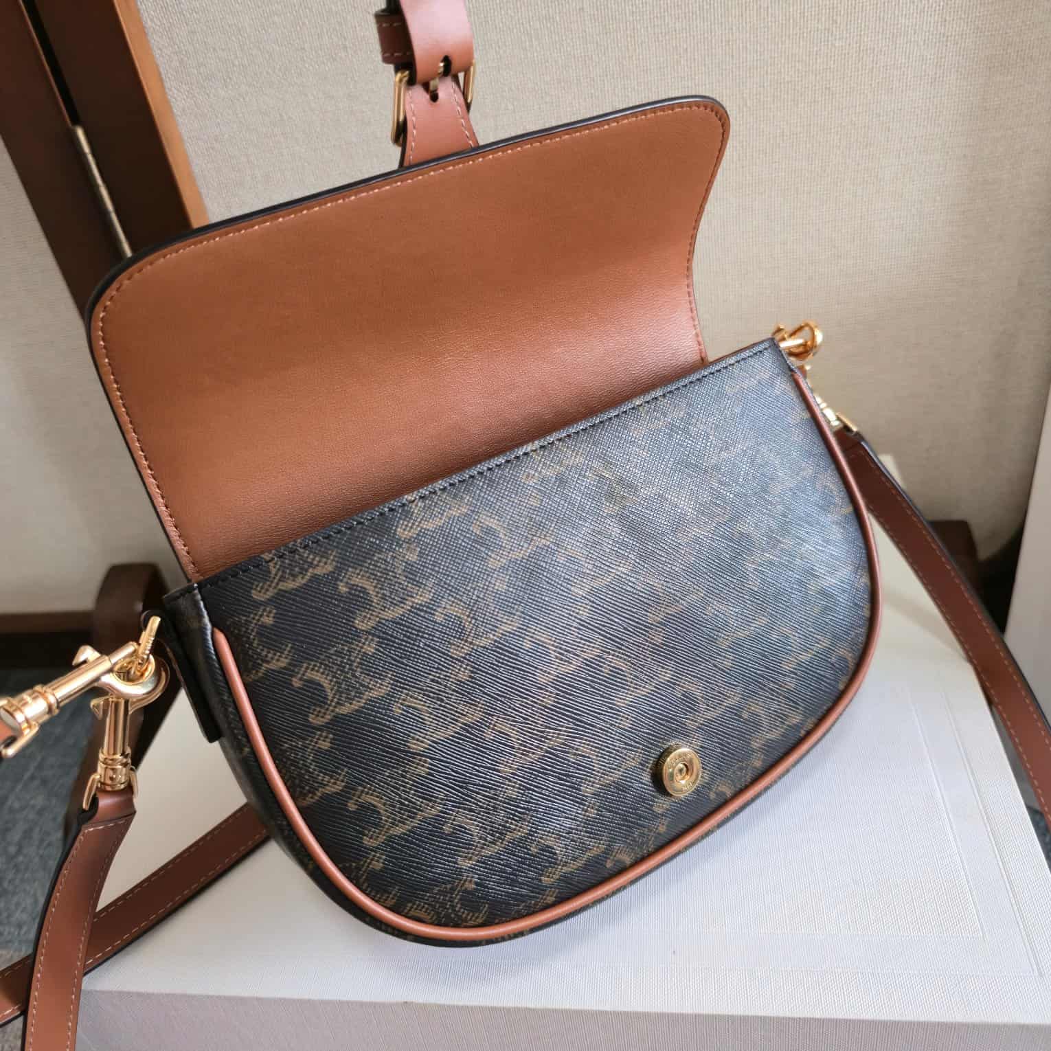 Celine Folco Shoulder Bag in Triomphe Canvas and Calfskin High