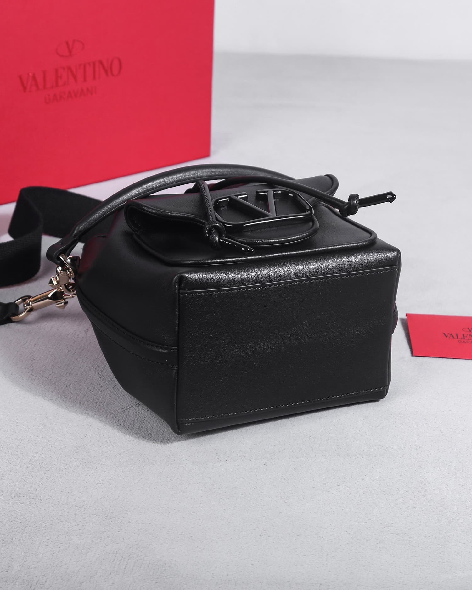 Valentino Garavani Locò calfskin leather bucket bag in black 22058 High