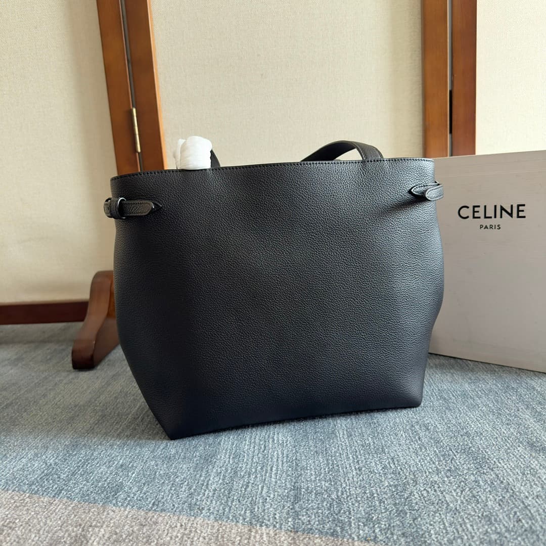 CELINE Cabas Anais Shopper Bag in Black Grained Calfskin High