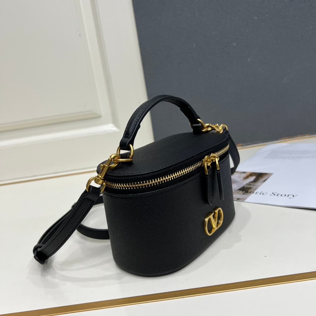 Valentino Garavani VLogo Signature Mini Vanity Bag in Black Calfskin Mid