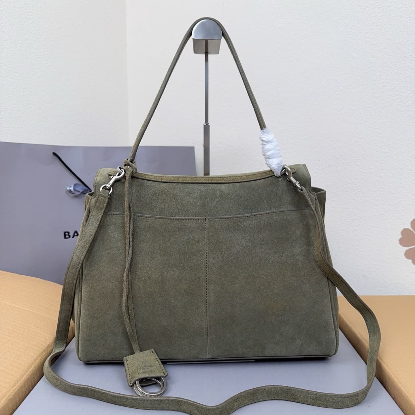 Balenciaga Rodeo Medium Bag in Khaki Waxed Suede Calfskin With Silver-Tone Metal High