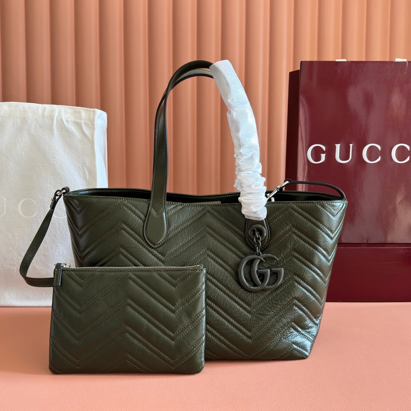 Gucci GG Marmont medium tote bag forest green leather ‎855279 High