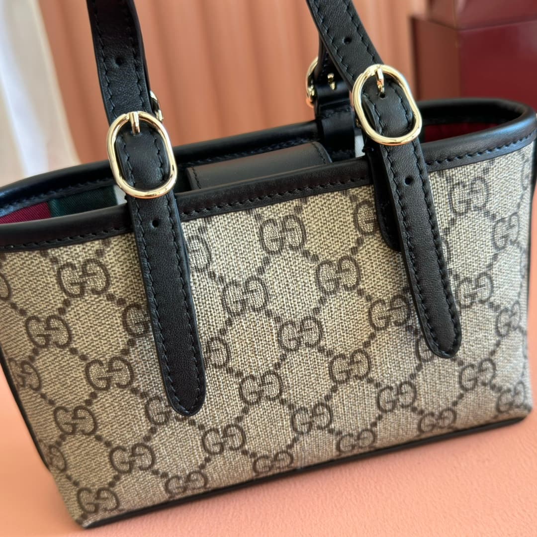 Gucci GG Emblem mini bag beige and Black GG fabric 855491 High