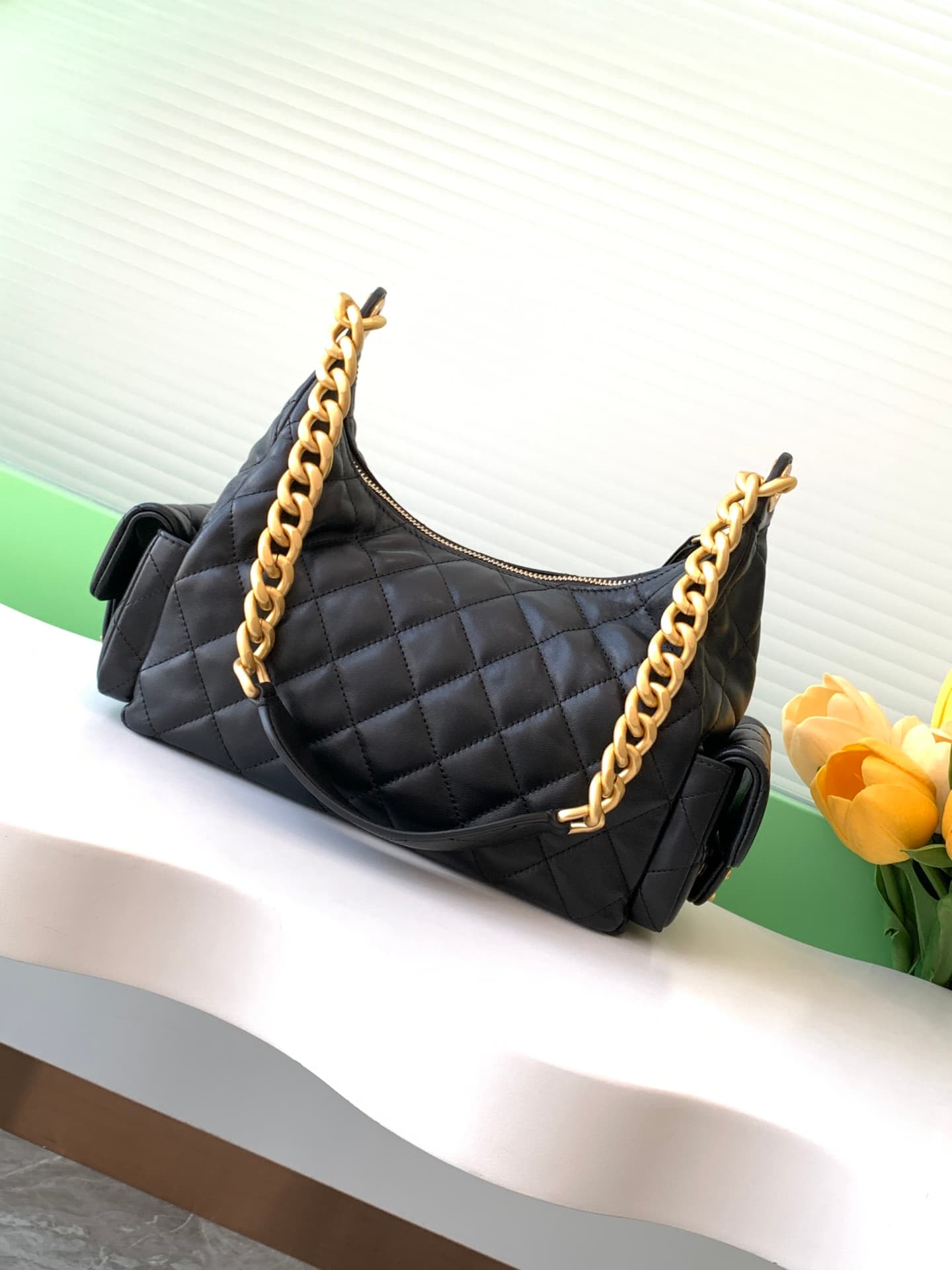 Chanel Trendy Pockets Hobo Bag Lambskin & Gold Metal Black AS5339 A