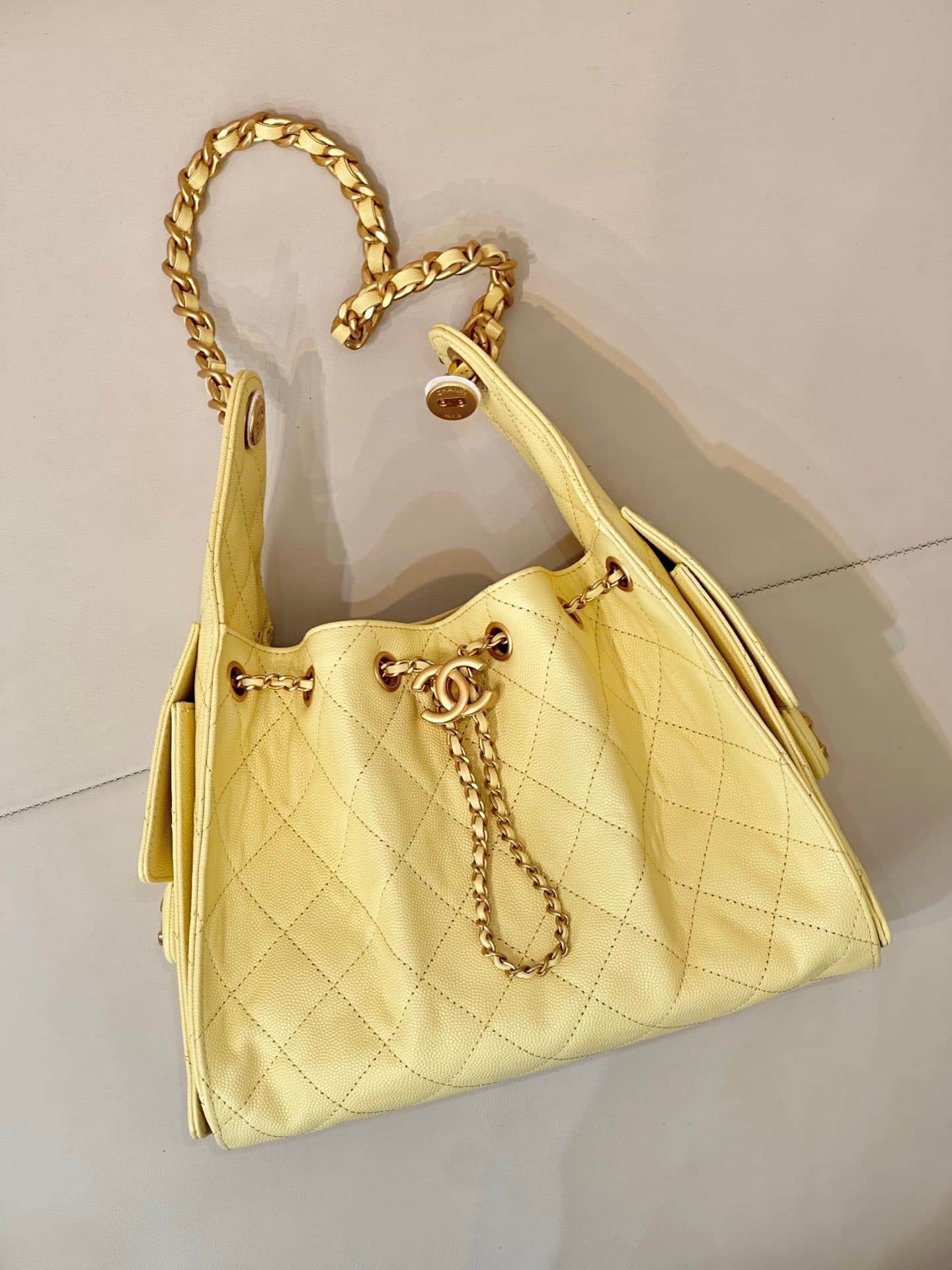Chanel 25 Small Hobo handbag AS5293 Grained Calfskin & Gold-tone Metal Yellow TOP