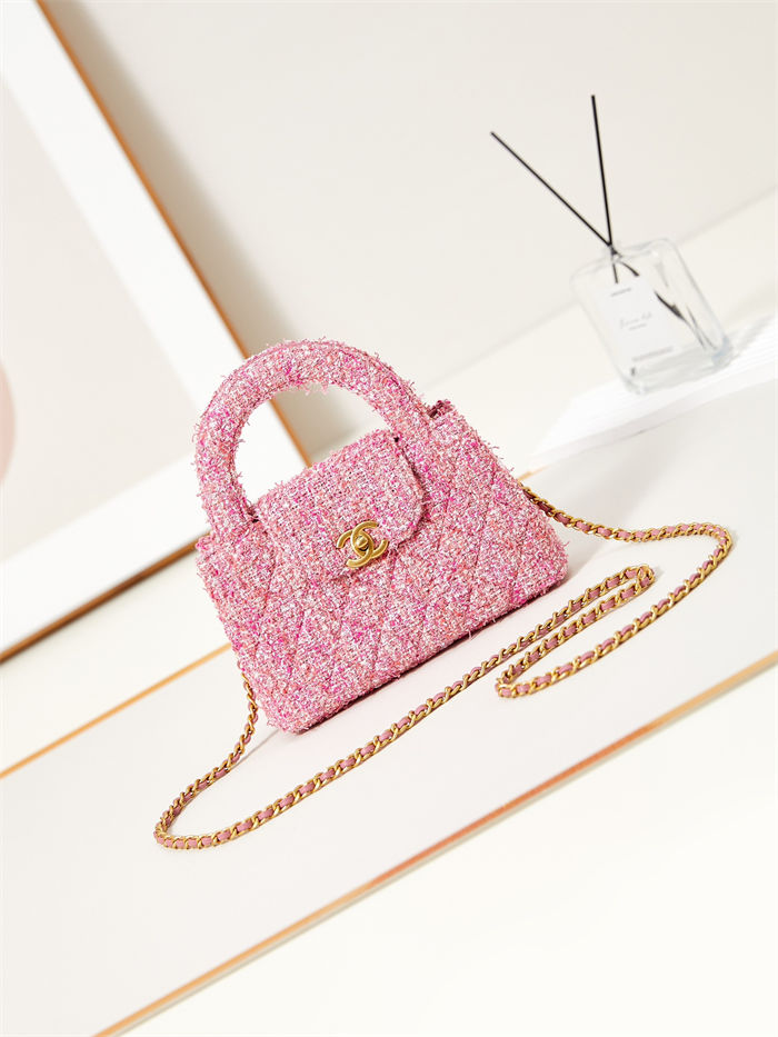 Chanel MINI SHOPPING BAG AS4416 Cotton Tweed & Gold-Tone Metal Pink A
