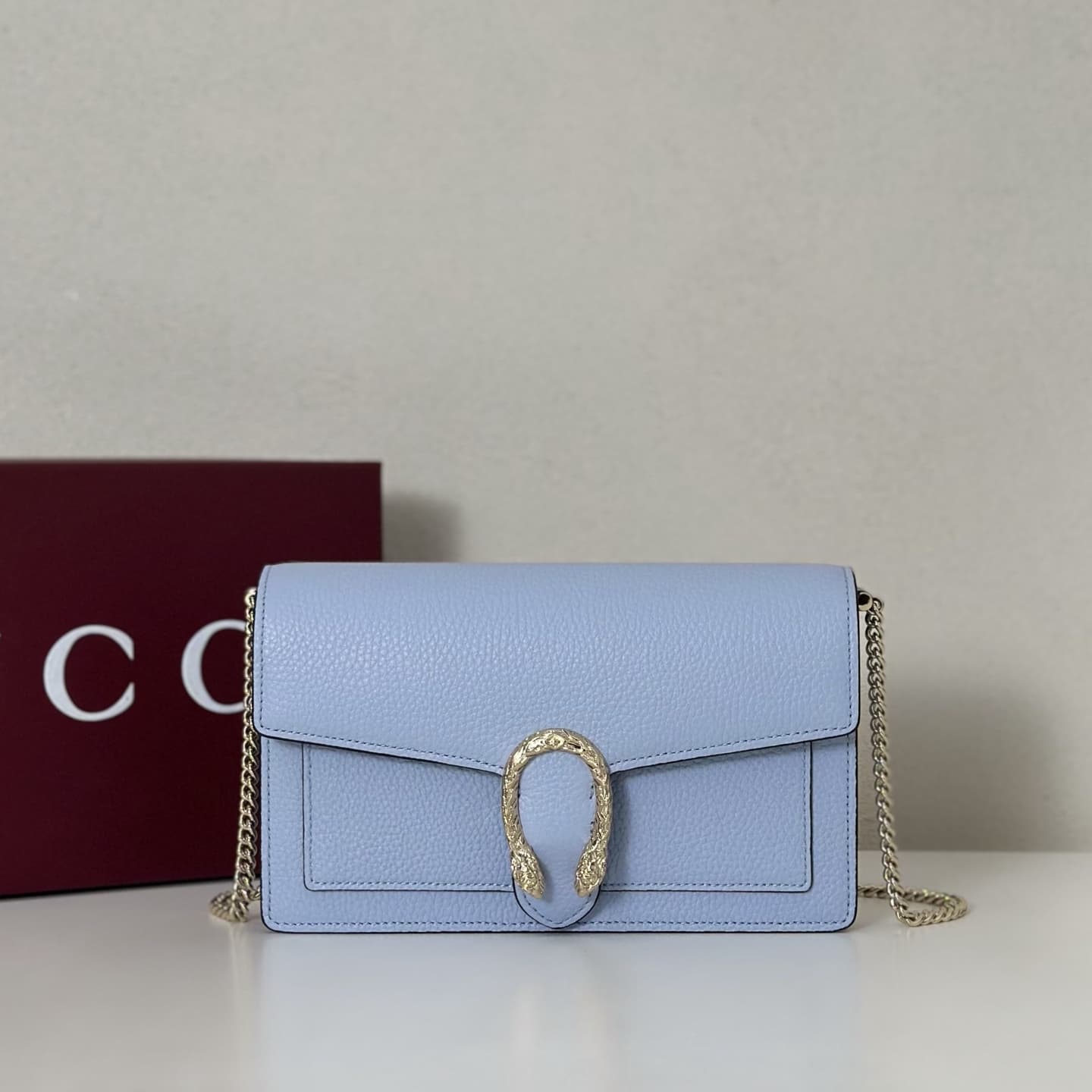 DIONYSUS WALLET ON CHAIN 837373 light blue grainy leather High