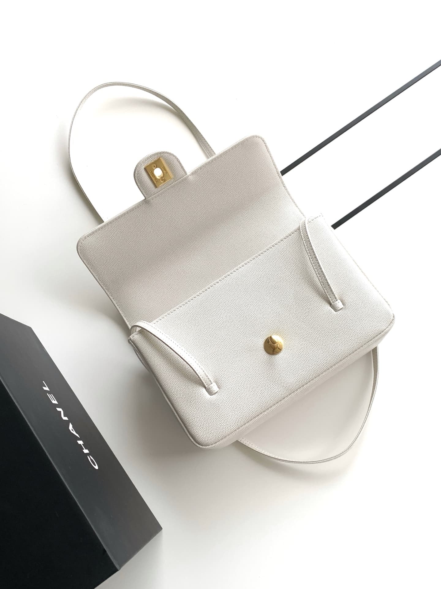 Chanel Small Flap Bag Grained Shiny Calfskin & Gold-Tone Metal AS6130 White High