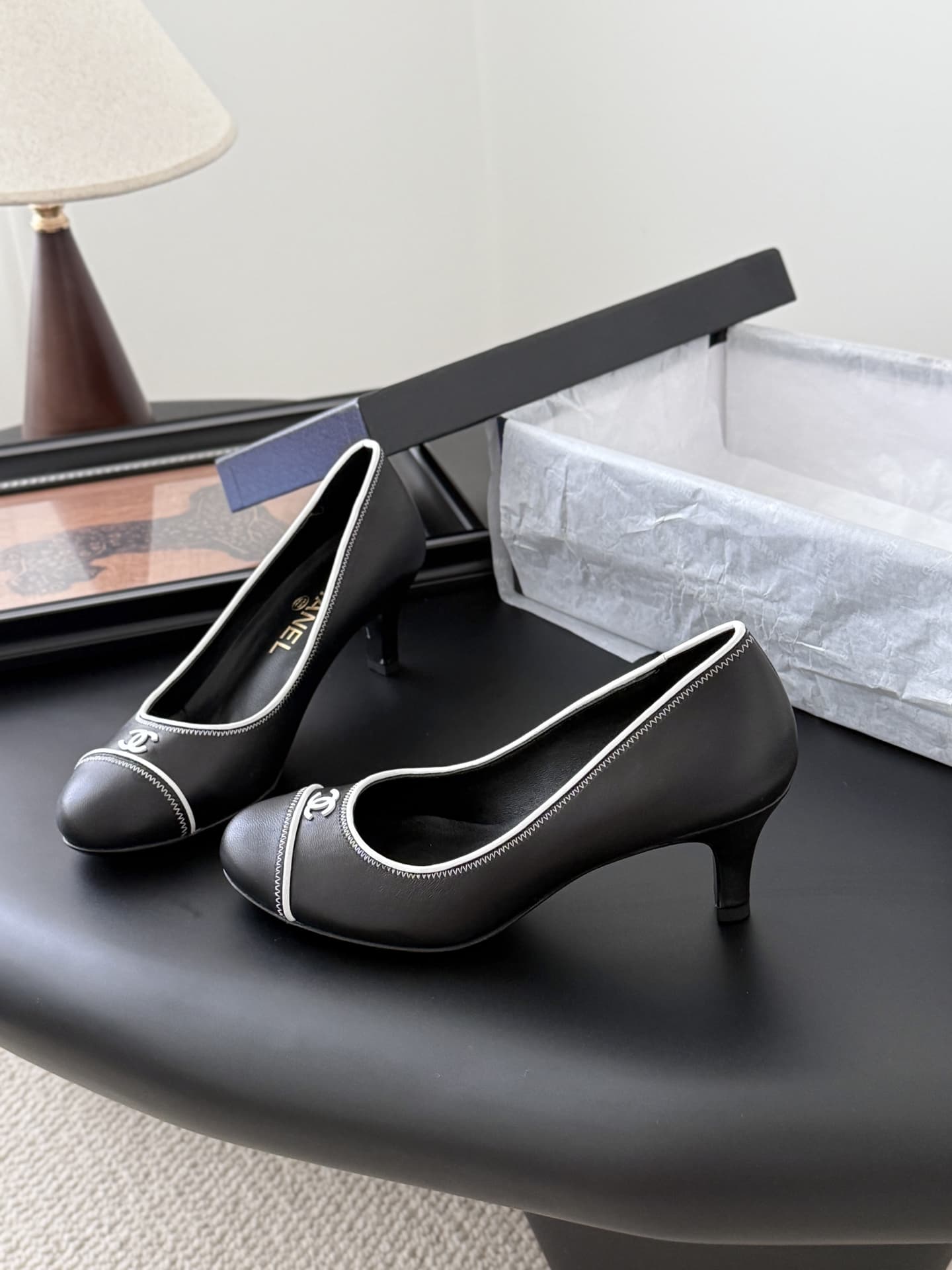 Chanel Lambskin CC Cap Toe Pumps Women
