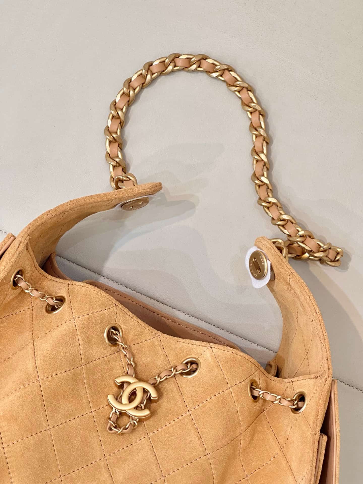 Chanel 25 Small Hobo handbag AS5293 Suede &Gold-tone Metal Beige TOP