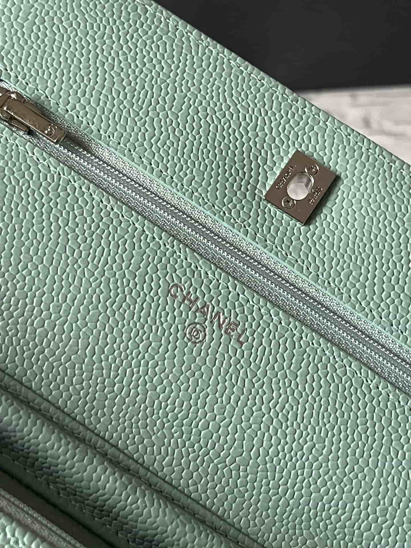 Chanel Classic Wallet on Chain Grained Shiny Calfskin & Silver-Tone Metal AP4241 Light Green A