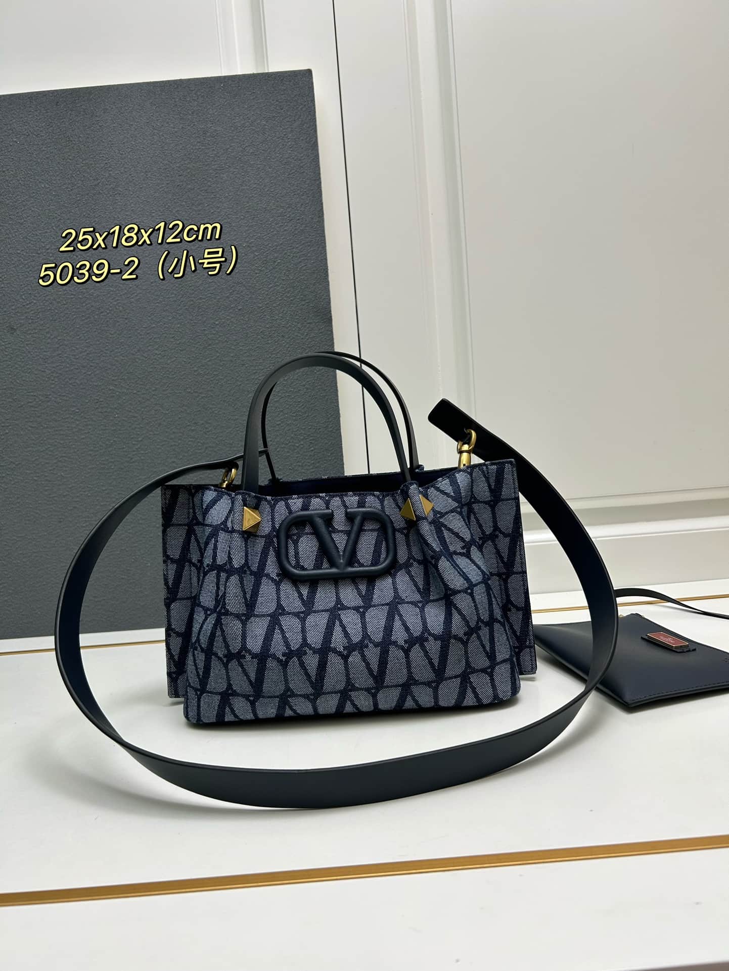 Valentino Garavani VLogo Signature Toile Iconographe Tote Bag Navy Blue Mid