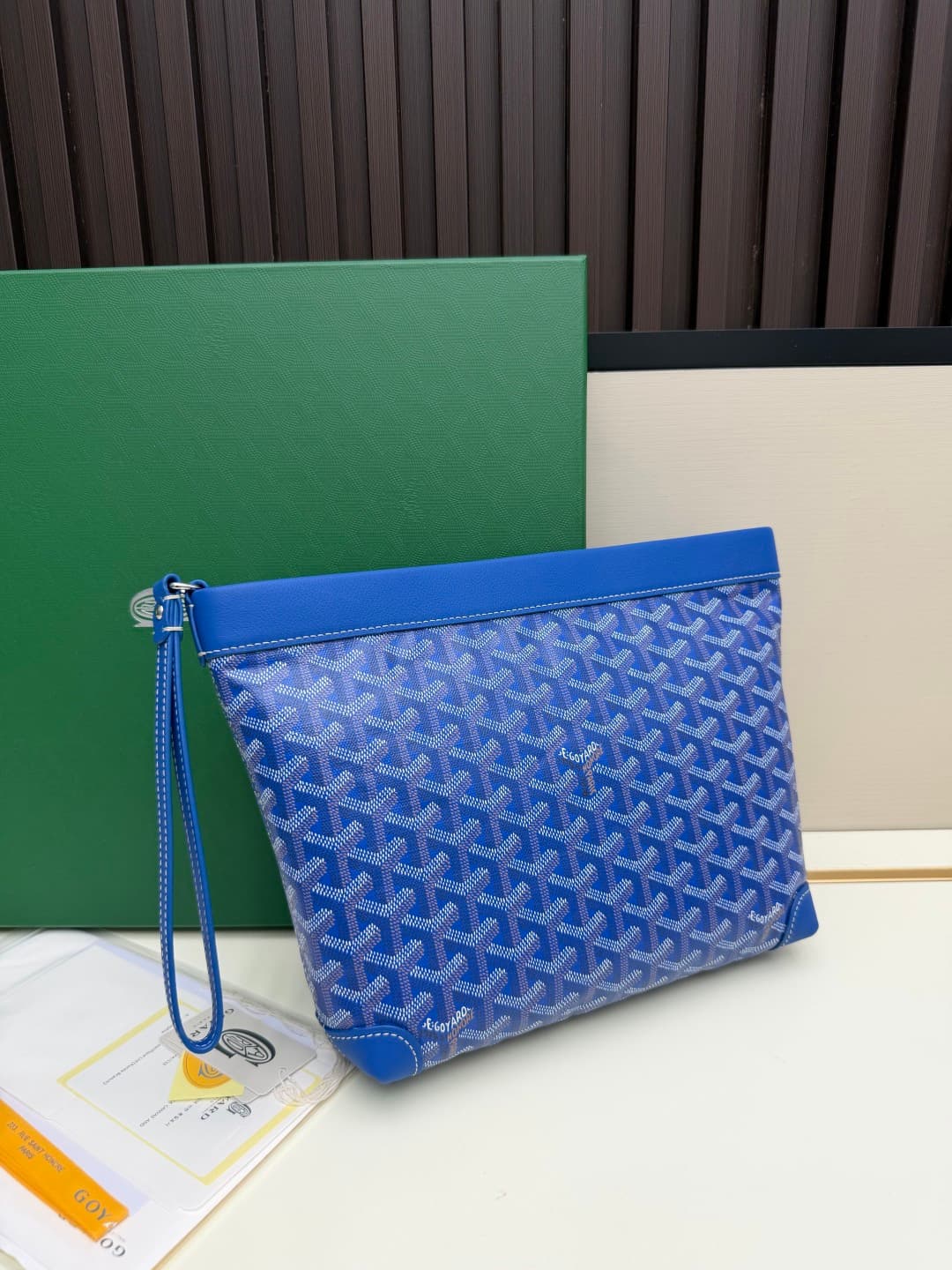 Goyard Conti pouch Goyardine canvas and Chevroches Calfskin Blue High