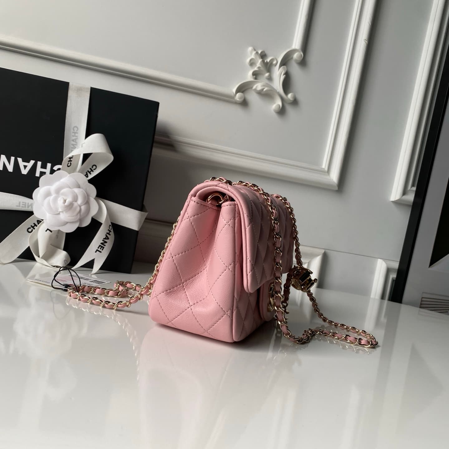 Chanel Mini Classic Flap Bag Lambskin & Gold-Tone Metal AS5758 Pink High