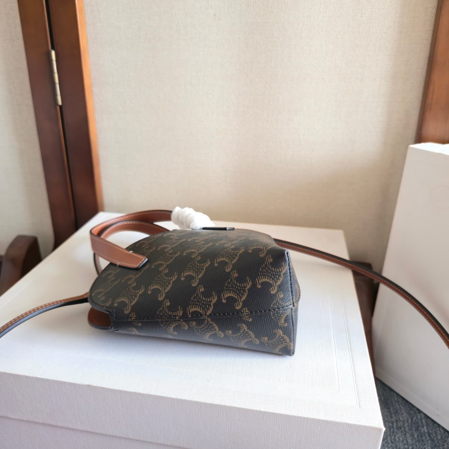 CELINE Triomphe Canvas Calfskin Teen Coeur Heart Bag in Tan High
