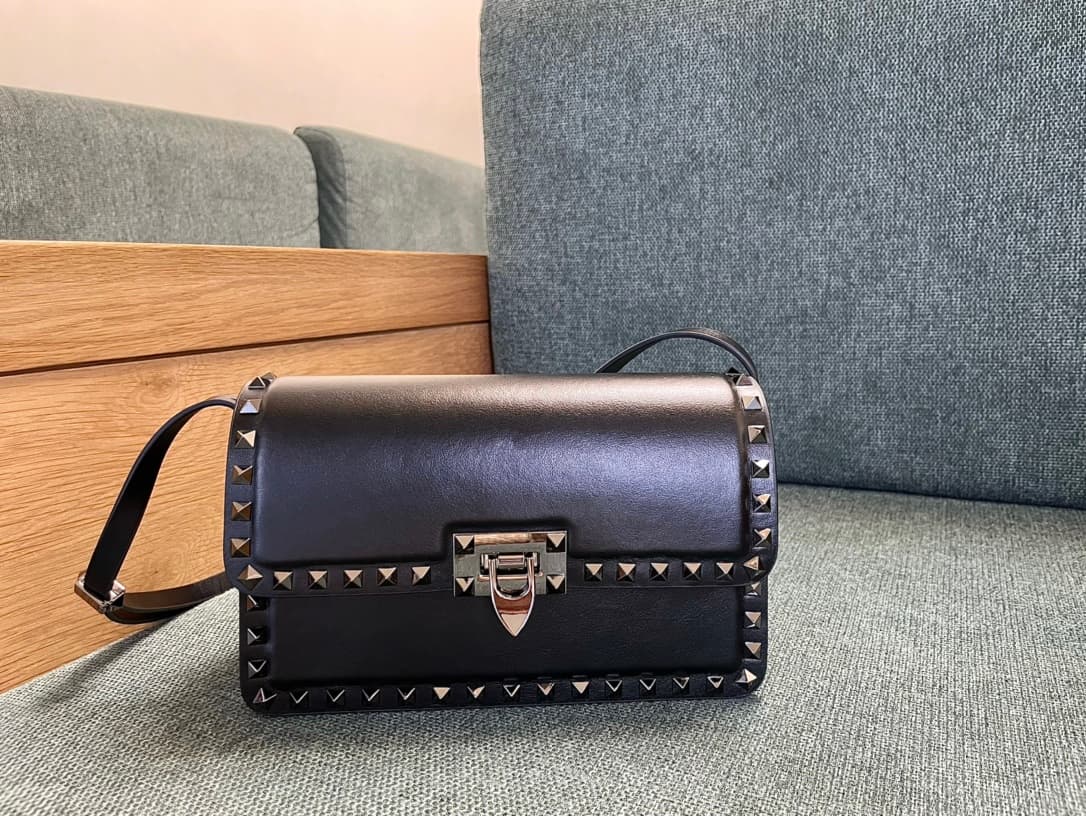 Valentino Garavani Rockstud23 Small Shoulder Bag smooth black calfskin leather high