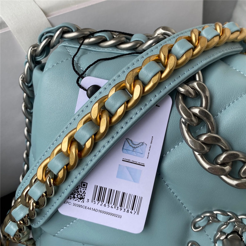 Chanel 19 Flap Bag Lambskin Blue Silver High
