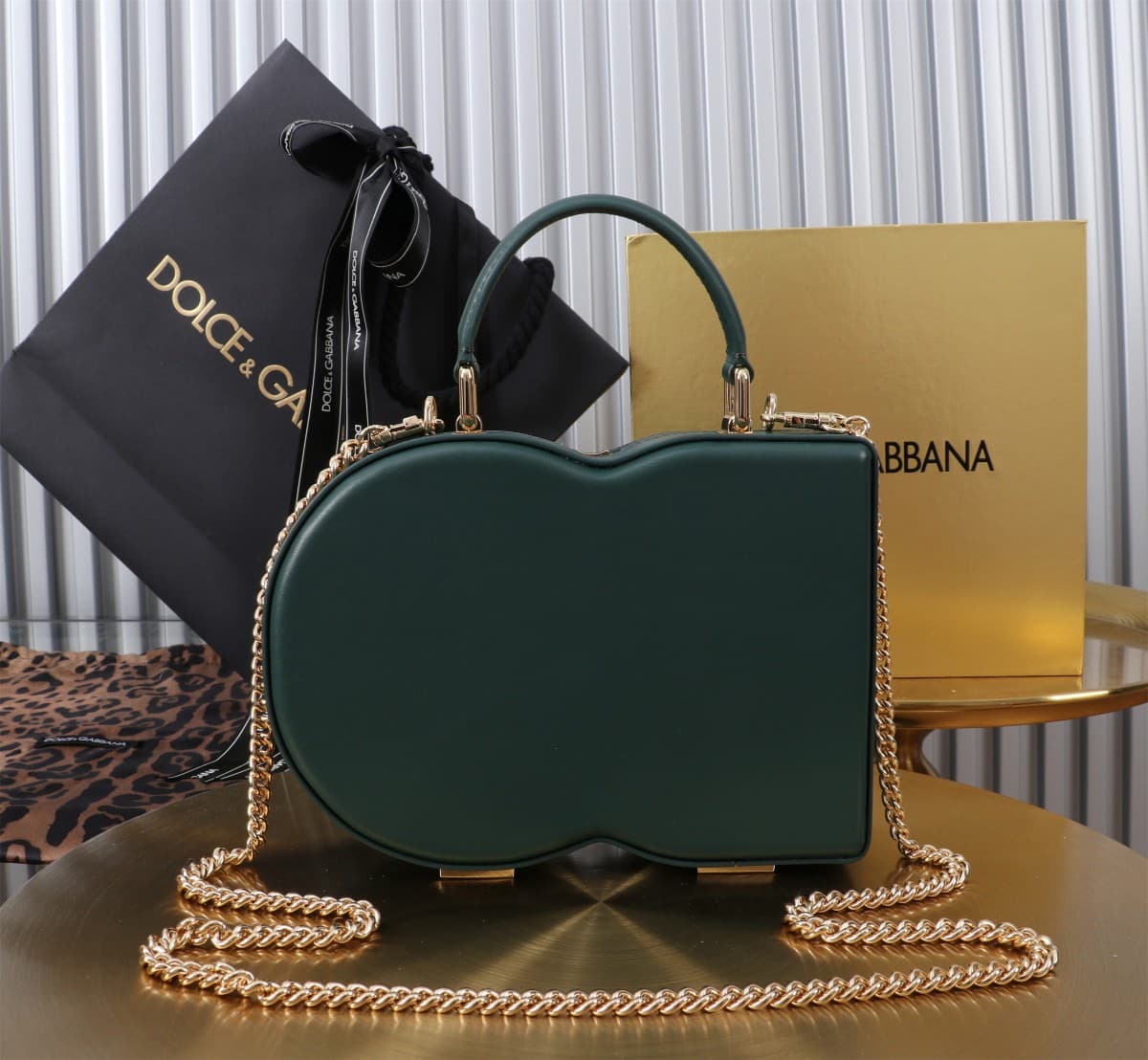 Dolce & Gabbana dark green leather DG Logo handbag high