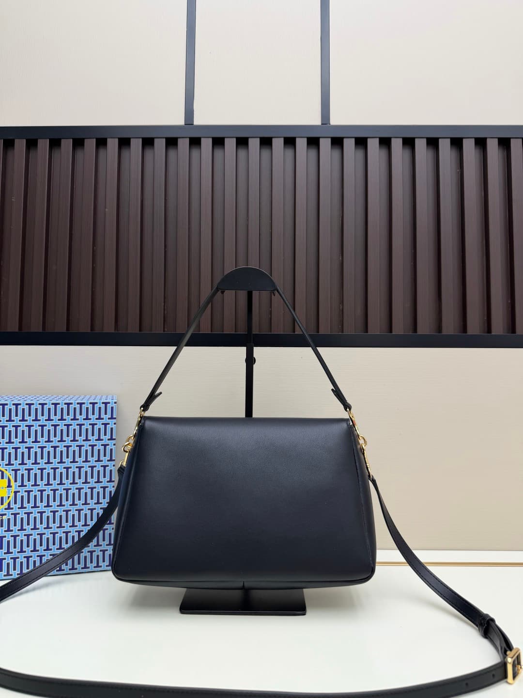 Tory Burch Charlie Shoulder Bag Black Leather