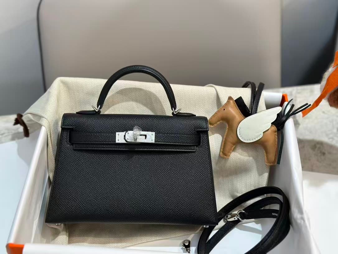 Hermes Kelly Mini Bag Leather WAX Silver Metal Black High Customizing Style