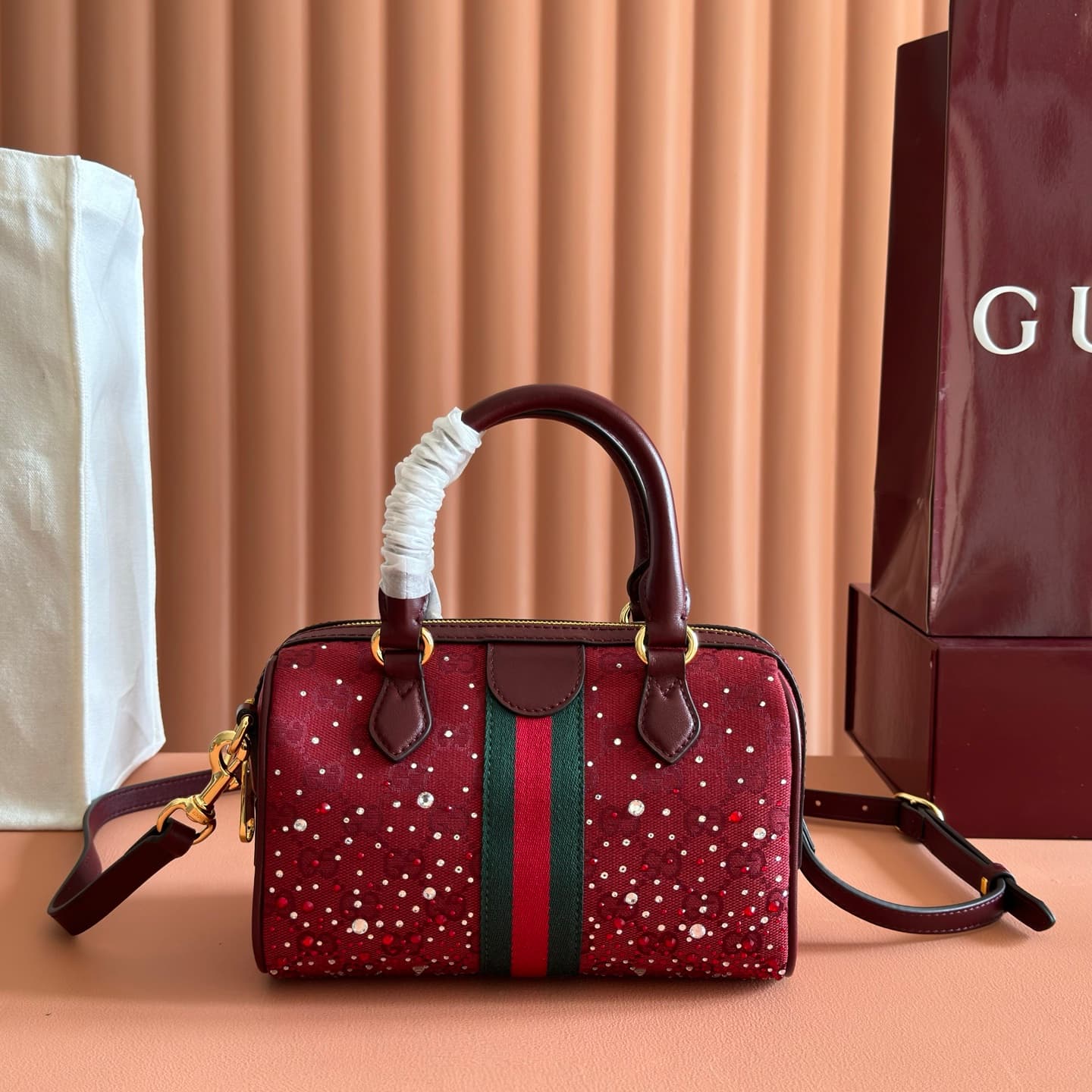 Gucci Ophidia Crystals Small Boston Bag Rosso Ancora 841294 High