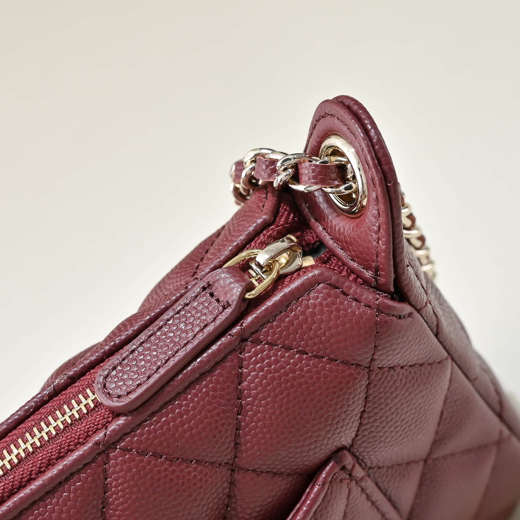 Chanel Chain Wallet Grained Shiny Calfskin & Gold-Tone Metal AS4704 Wine Red A