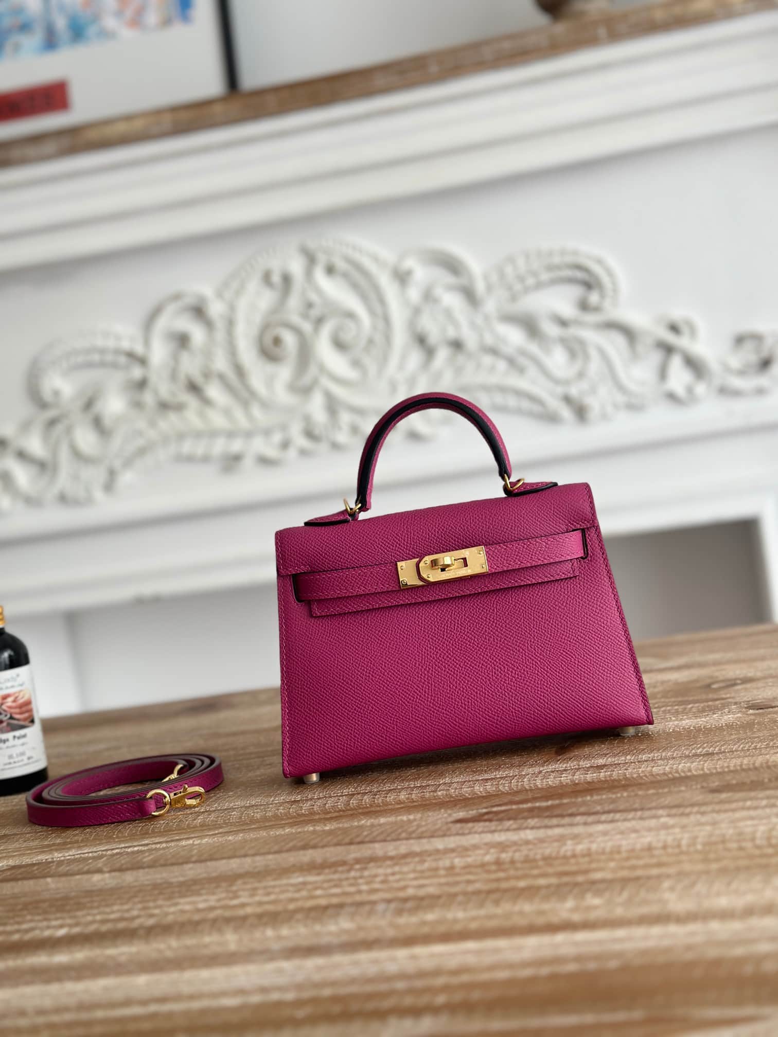 Hermes Kelly Mini II Bag Epsom Leather WAX Rose Pourpre High