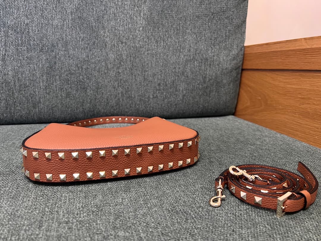 Valentino Garavani Rockstud Hobo bag in grainy brown calfskin high