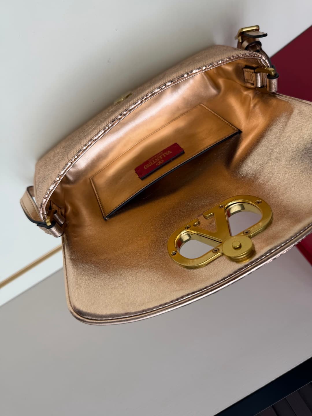 Valentino Garavani Devain Small Nappa Sequins Shoulder Bag Rose Gold High