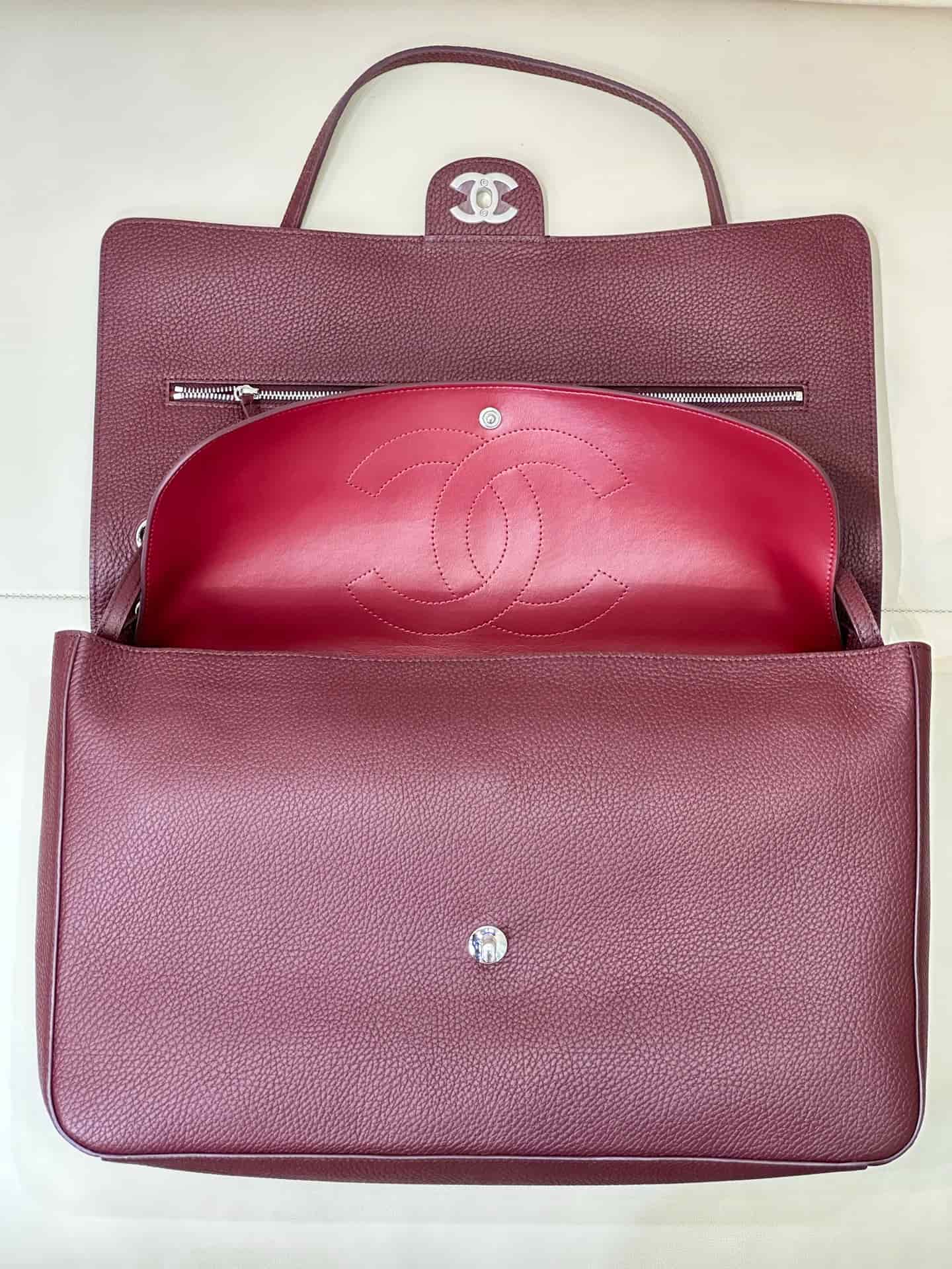 Chanel Maxi Flapbag Grained Calfskin & Silver Metal Claret AS6233 TOP