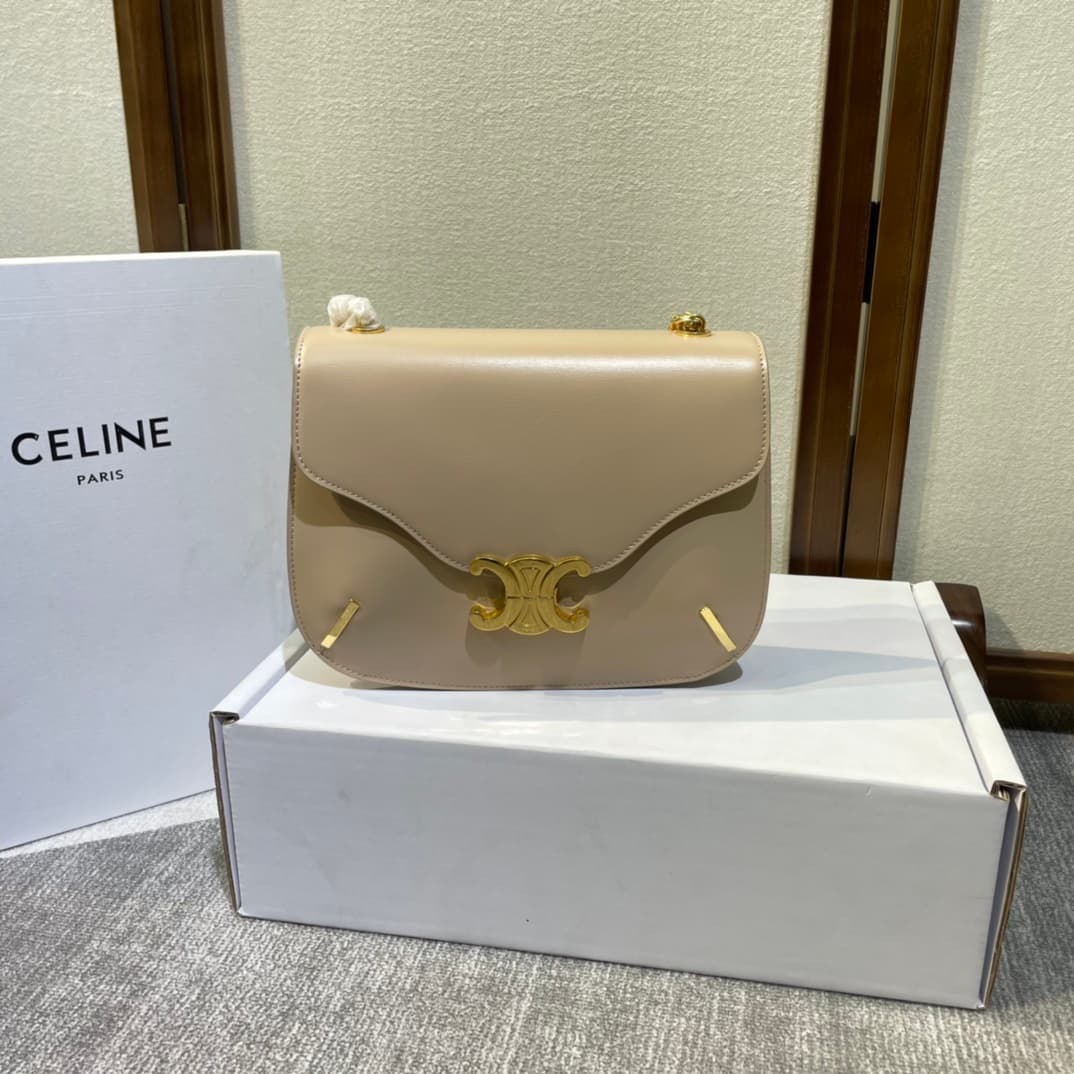 Celine Triomphe Saddle Bag in Beige Shiny Calfskin High