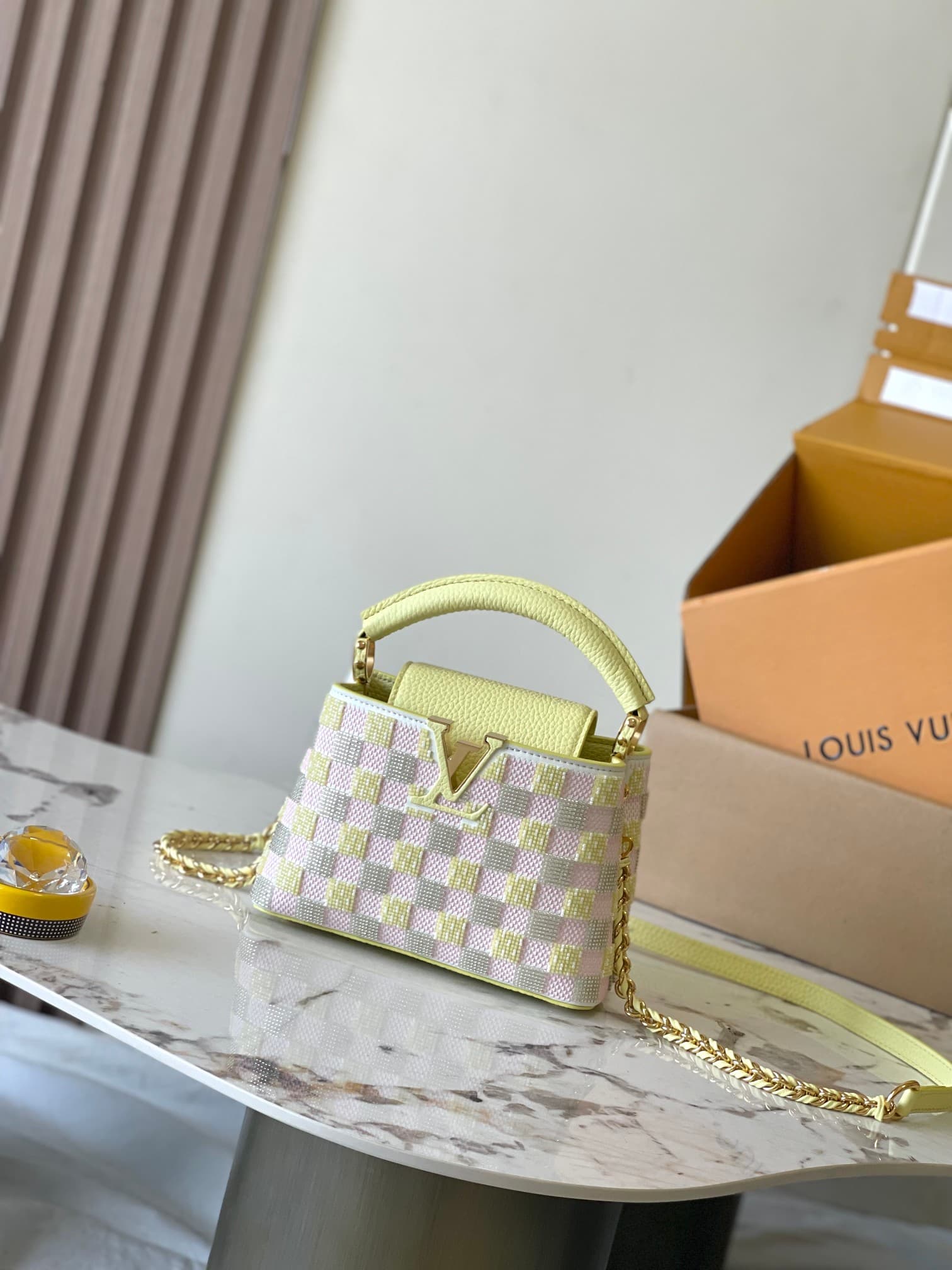 Louis Vuitton Capucines Mini Smooth calfskin and beads M24809 Yellow/Pink Top
