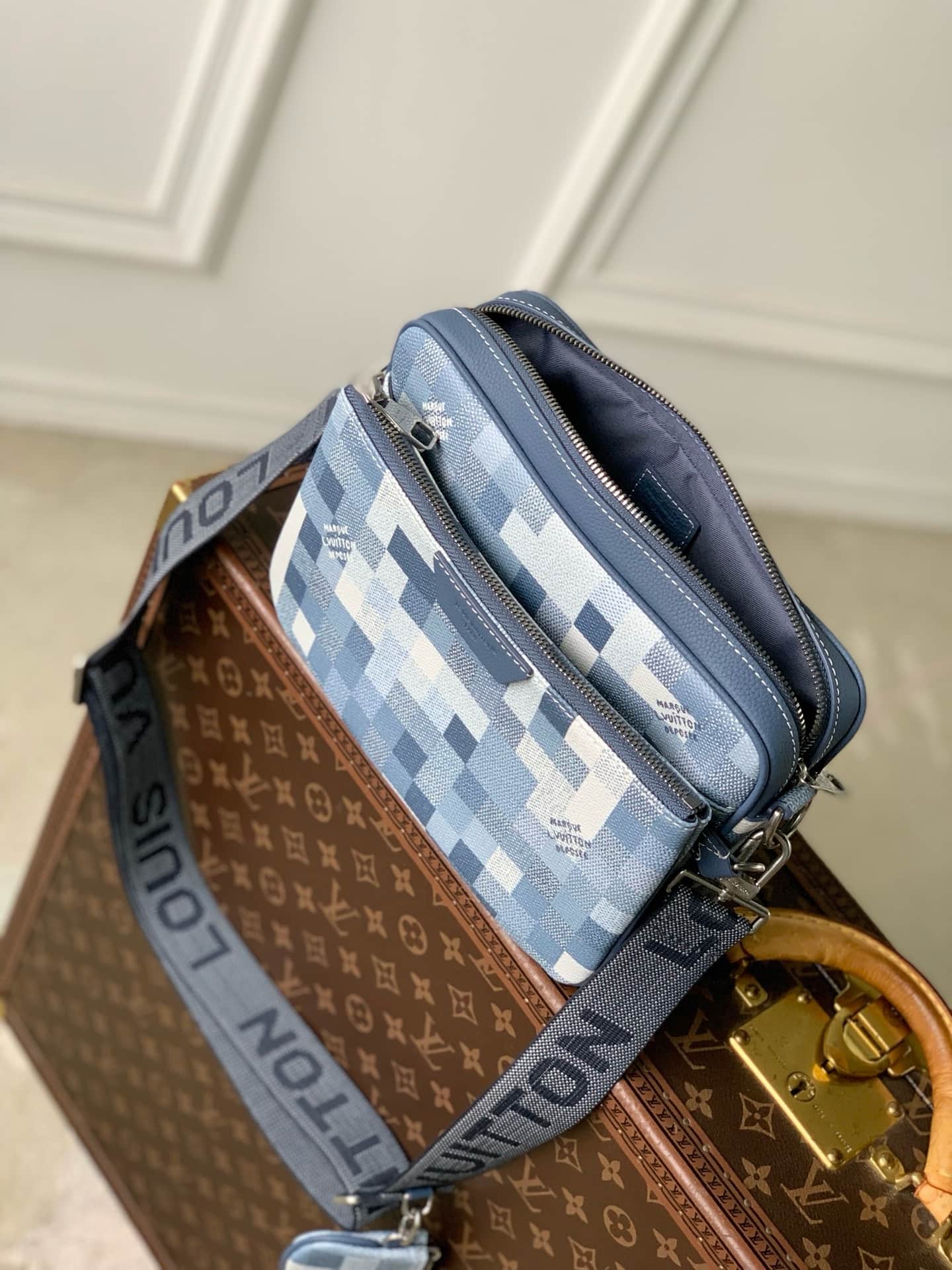 Louis Vuitton Trio Messenger Indigo Blue Damoflage coated canvas M28601 High