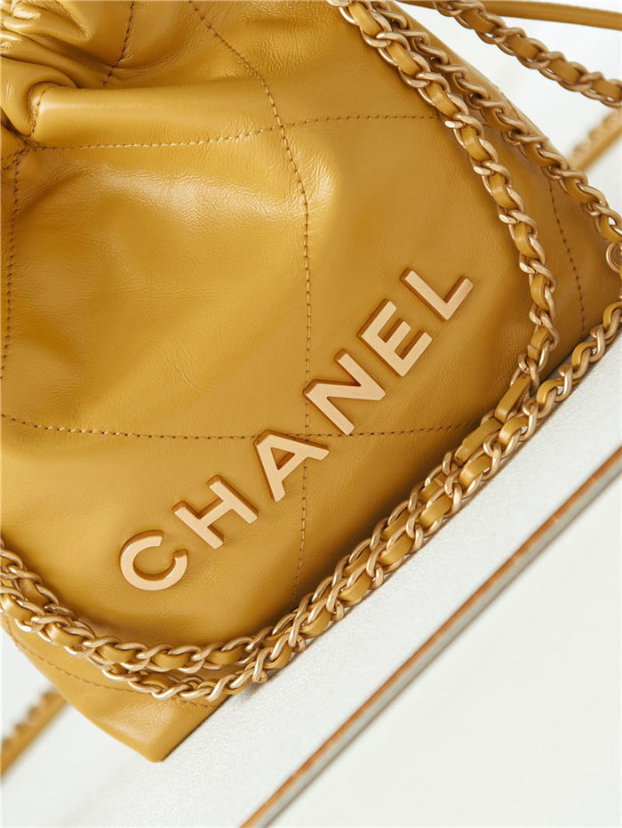Chanel 22 MINI HANDBAG Shiny Calfskin Camel & Gold-Tone Metal AS3980 A