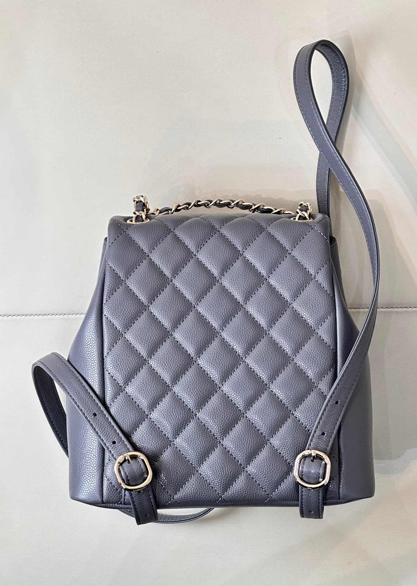 Chanel BACKPACK AS3860 Grained Shiny Calfskin & Gold-Tone Metal Dark Grey TOP