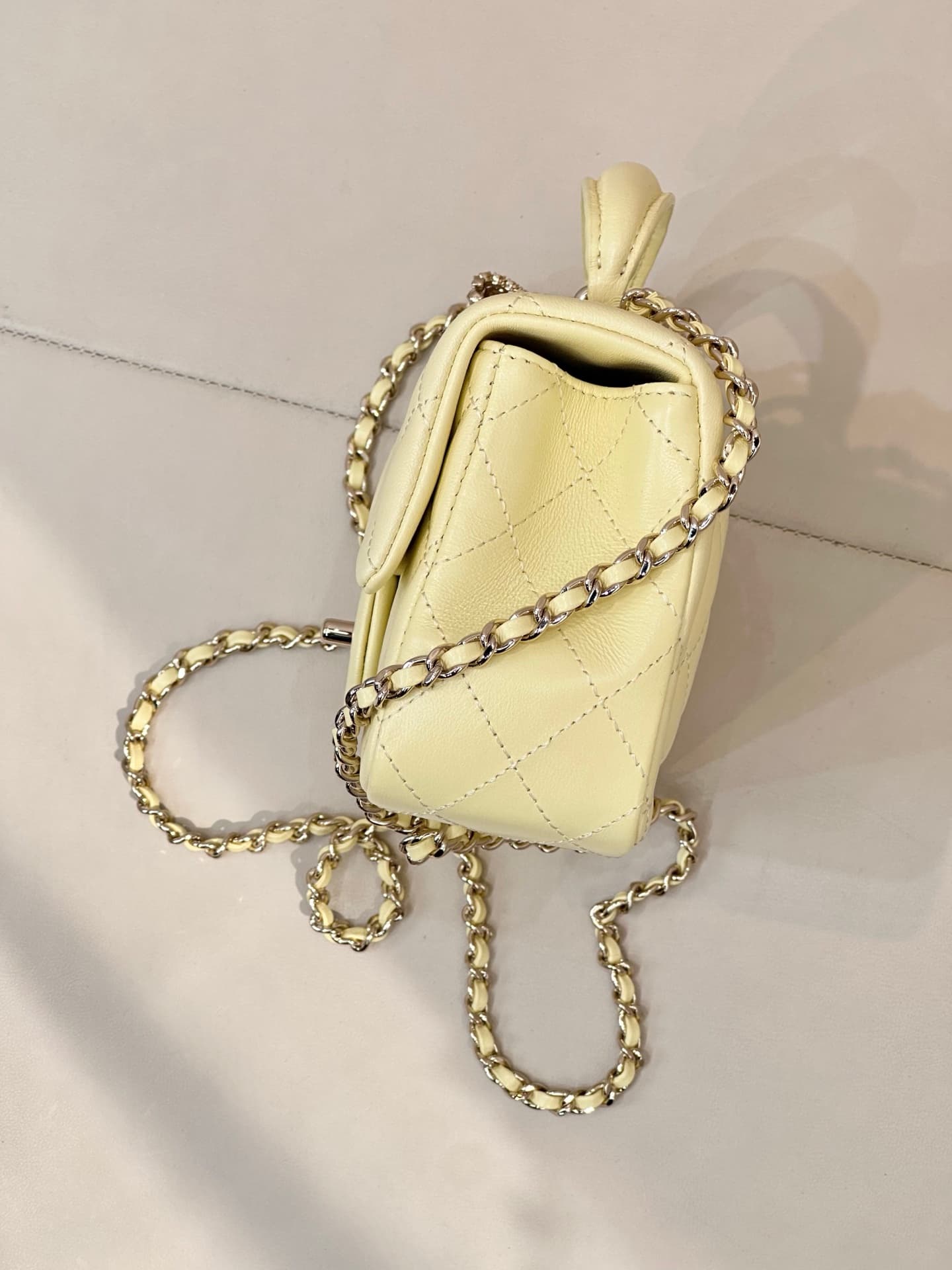 Chanel Mini Classic Handbag Lambskin Strass & Gold-Tone Metal AS2431 light yellow TOP