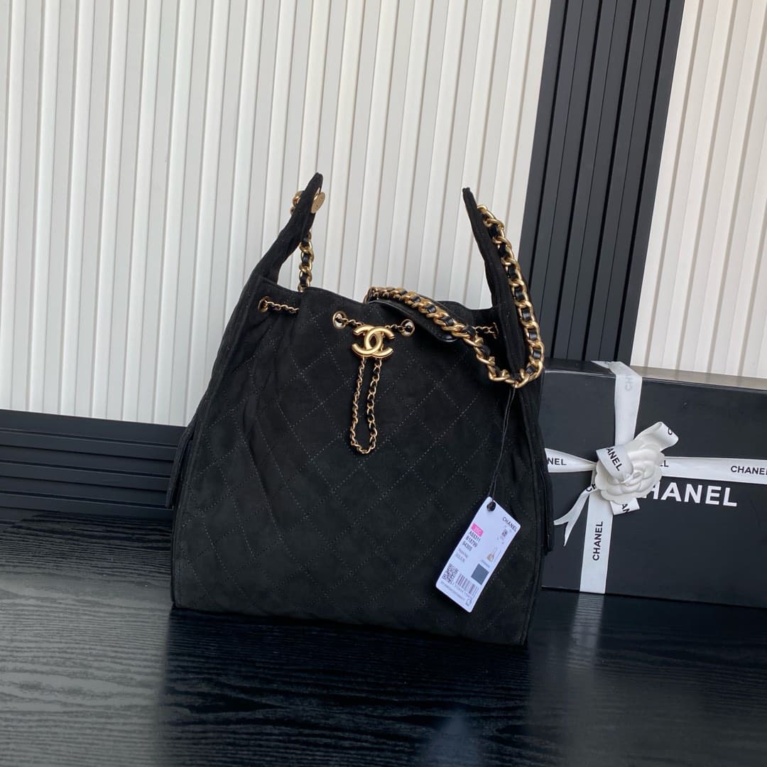 Chanel 25 Medium Hobo Medium handbag AS5311 Suede & Gold-tone Metal Black High