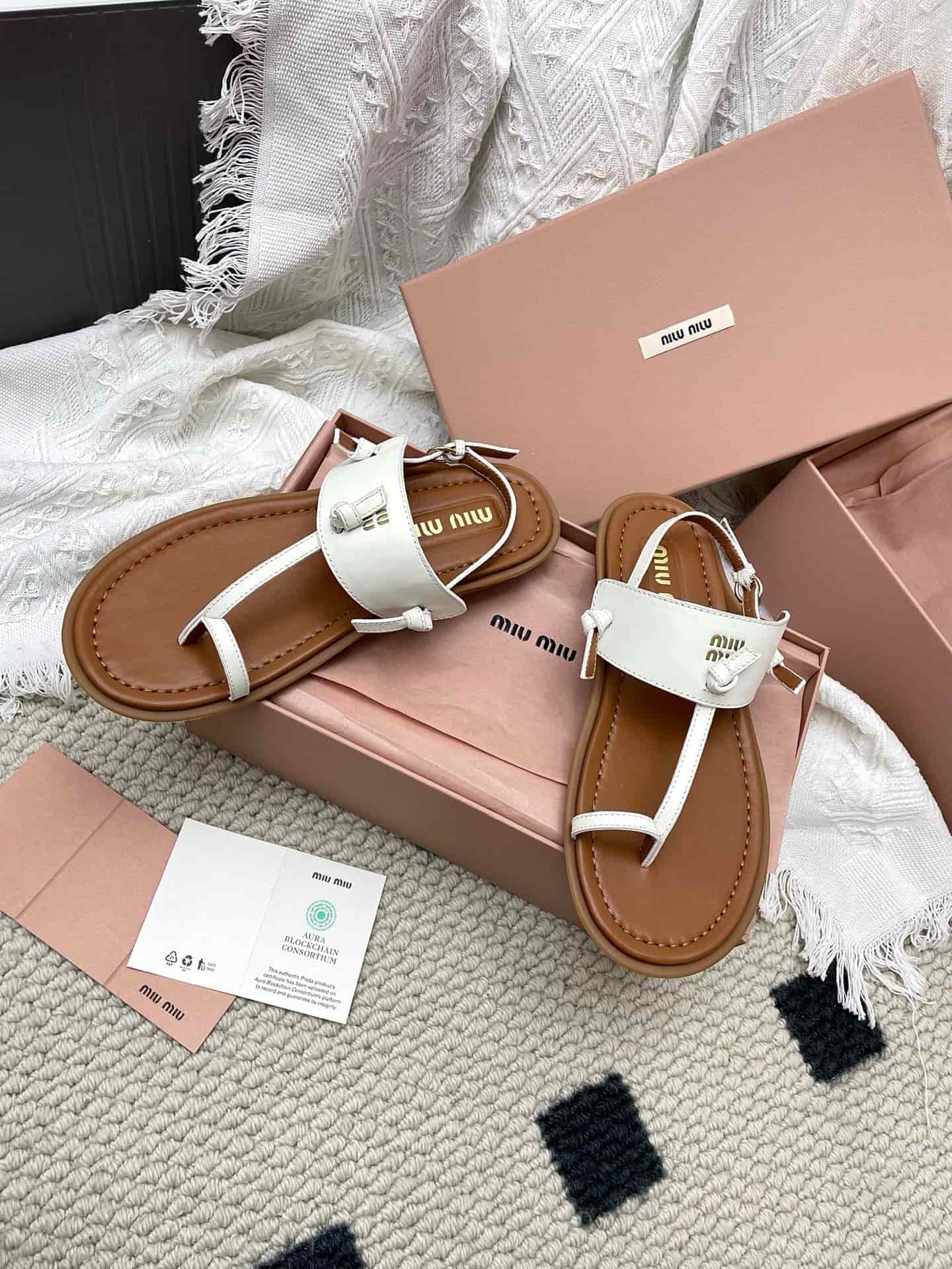 Miu Miu T-bar Cord-Strap Leather Sandal Shoes