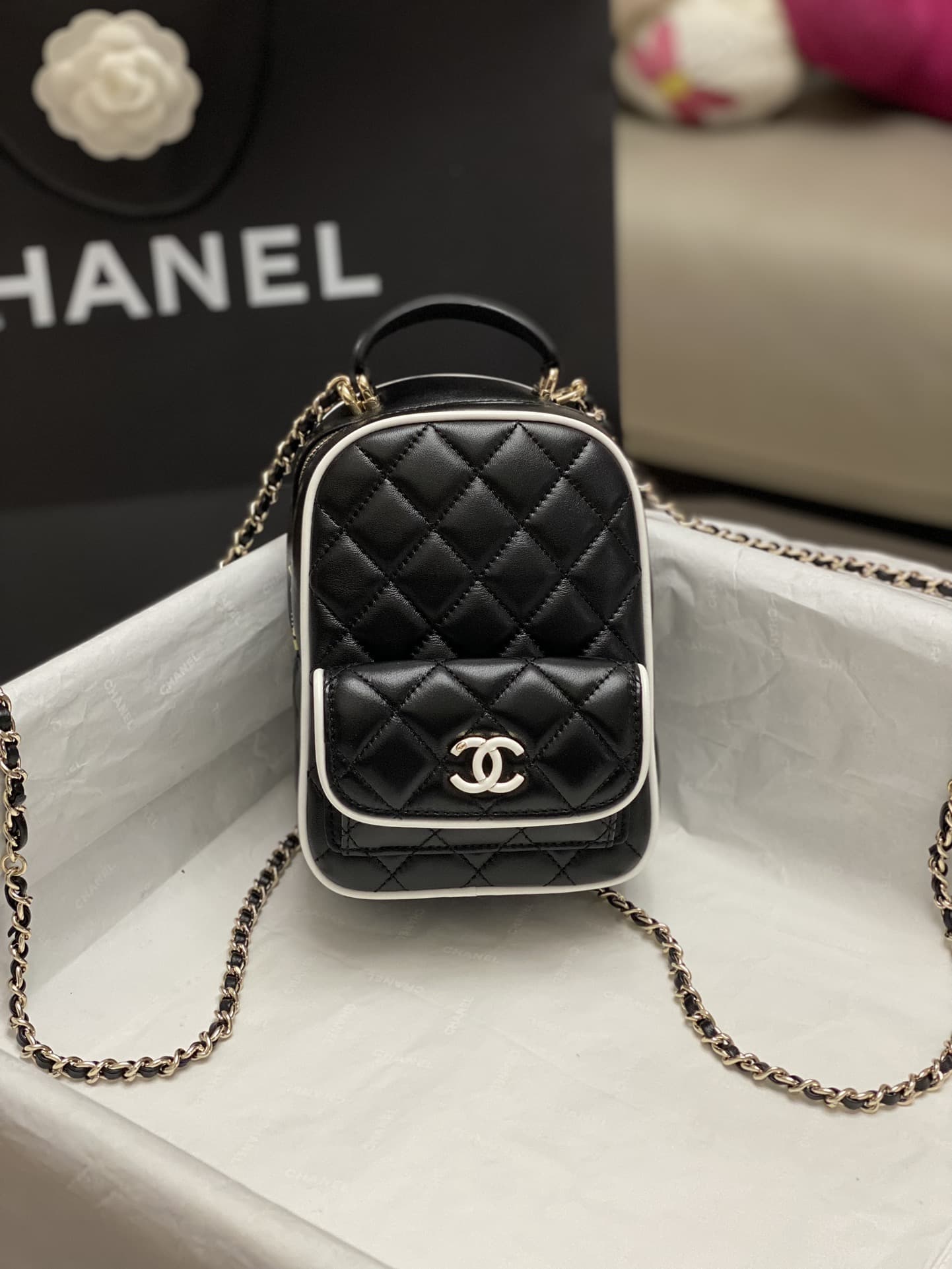 Chanel Mini Backpack Lambskin & Gold-Tone Metal AP3753 Black A