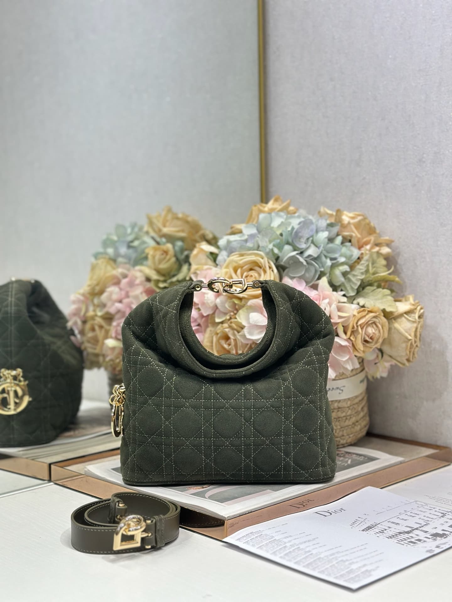 Dior Quilting Suede Handbag Khaki High