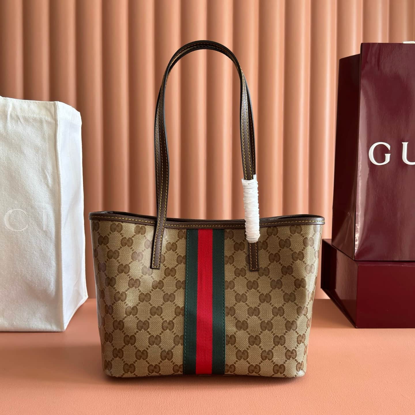 Gucci Tribeca small tote bag sand and brown GG canvas 875236 High