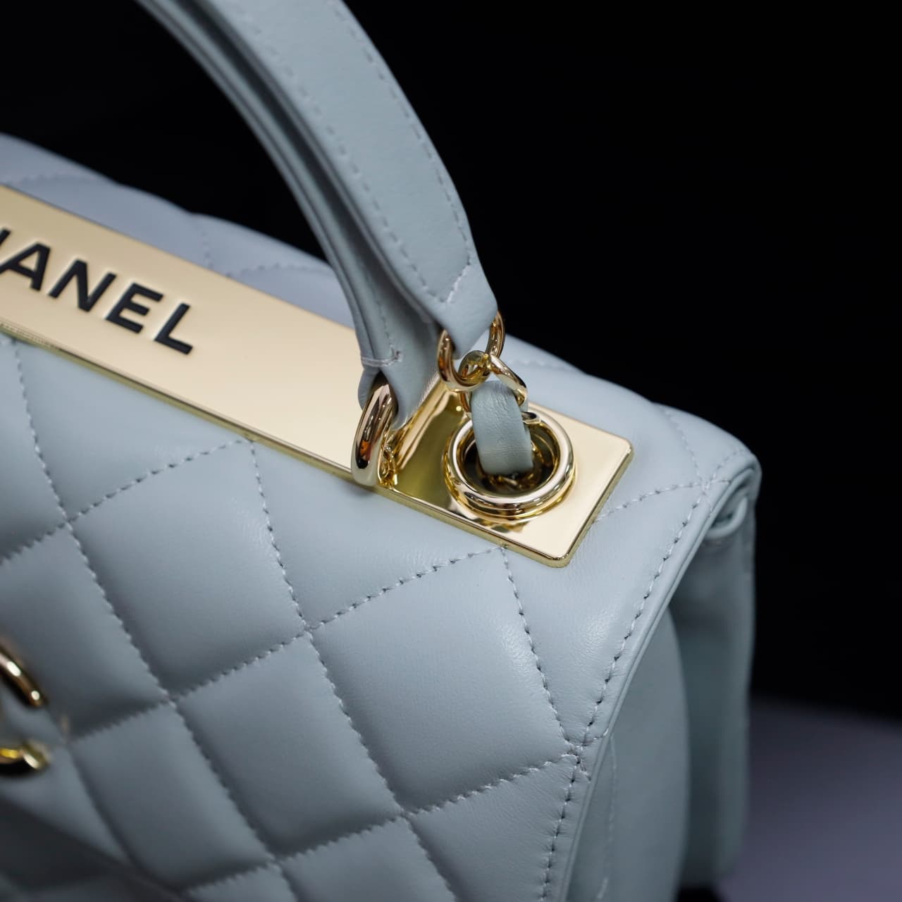 SMALL FLAP BAG WITH TOP HANDLE Lambskin Gold Metal Light Blue A