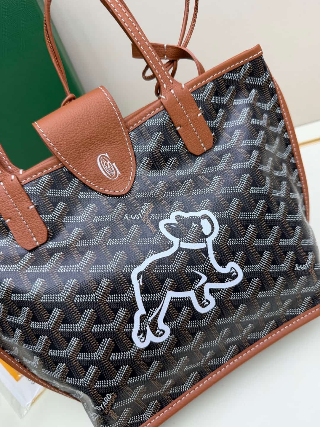 Goyard Mini Anjou Tote Goyardine Canvas with White Painted Mascot Brown High