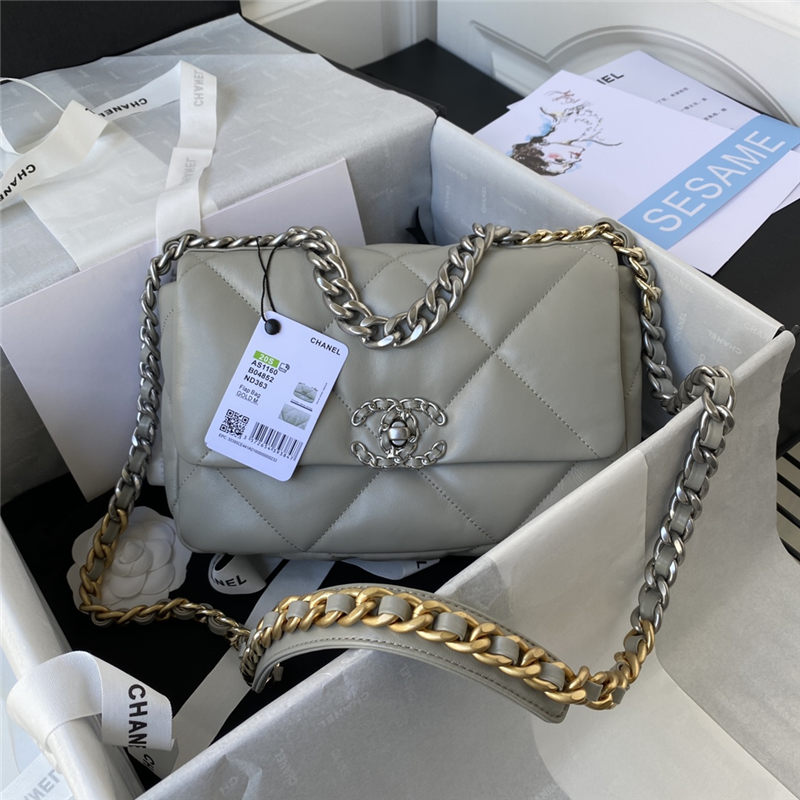 Chanel 19 Flap Bag Lambskin Grey Silver High