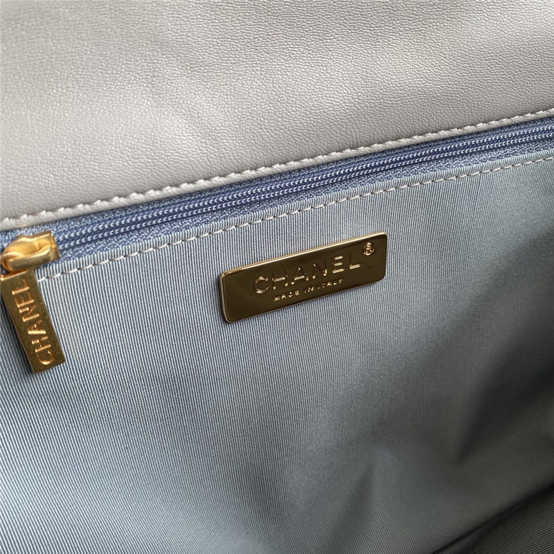 Large Chanel 19 Flap Bag Lambskin Grey High